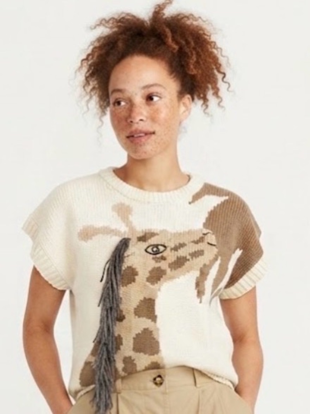 Vintage Chaus 1980s Giraffe Sweater with Fringe Tail Size M